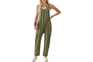SotRong Summer Jumpsuit for Women Uk Casual Leisure Sleeveless V Neck Jersey Rompers Wide Leg Solid Harem Playsuits Baggy Loose Tank Overall with Pockets