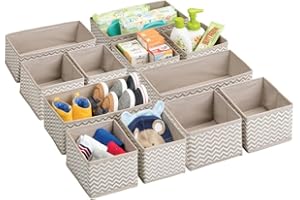 mDesign Contenitori cameretta bambini - 12 pezzi in stoffa sintetica - Contenitore portagiochi e organizer armadio - Portaoggetti bimbo e bebè o per cosmetici e medicine - Colore: grigio talpa
