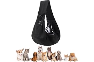 YAFALA Puppy Sling Carrier for Small Dogs - Breathable Reversible Pet Sling with Storage Pocket, Hands-Free Dog Carrier for Travel/Shopping/Walking, Comfortable Cat & Puppy Sling (Black)