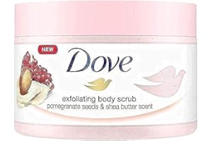 Dove Exfoliating Body Scrub Pomegranate Seeds and Shea Butter Scent Gentle Moisturising Scrub for Smooth, Soft Skin Removes Dead Skin Cells, Hydrates and Nourishes Suitable for Daily Use, 225ml