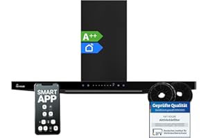 KKT KOLBE Dunstabzugshaube 90 cm | Wandhaube | Umluft | Abluft | Edelstahl | schwarzes Glas | WLAN | Nachlaufautomatik | SensorTouch Bedienung | FLAT9006S