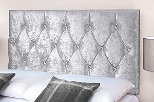Gallop Sleep Diamond Cut Crush Velvet Headboard for Divan Bed | Bedroom Furniture (Small 2 FEET 6 INCHES, Height 20 INCHES, Grey)