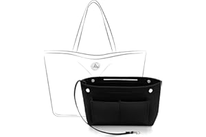 Joqixon Bag Insert Organizer, Felt Handbag Organizer with 15 Pockets, Folding Tote Bag Organiser Insert Zipper Bags for Longchamp(Black, L)