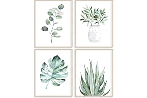 A ART·ZONE Lot de 4 impressions botaniques pour chambre à coucher, esthétique, décoration murale végétale, 28 x 35,6 cm, sans cadre, décoration murale bohème vert sauge
