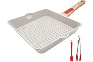 AIKENBBKK Padella Grigliate 24x 24 cm con Manico Rimovibile, Bistecchiera In Alluminio con Rivestimento Antiaderente, Lavastoviglie& forno sicuro(Bianco)