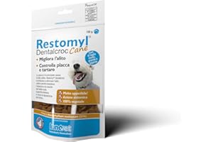 Innovet Restomyl Dentalcroc, Migliora l'alito. Controlla placca e tartaro dei cani - Confezione con busta da 150 g