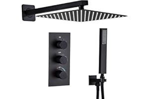 Sanitemodar Ducha Empotrado Termostatica Negra, Grifo Ducha Empotrado con 25x25cm Ducha de Lluvia, Duchas de Baño Empotradas con Alcachofa