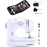 Portable Sewing Machine with 2 Speeds and 12 Stitches - Includes Pedal, Sewing Kit, Work Light and Thread Cutter, Works with