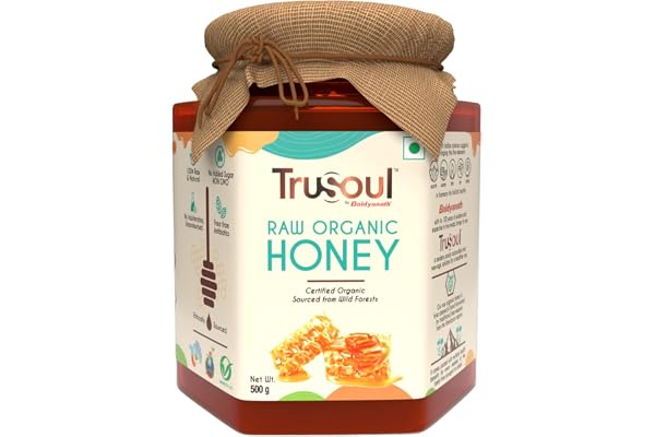 TruSoul By Baidyanath Raw Organic Honey - 500gm NPOP Organic Certified, Sourced from Himalayas 100% Raw & Natural No Added Sugar Unprocessed, Unpasteurized -(Pack of 1)