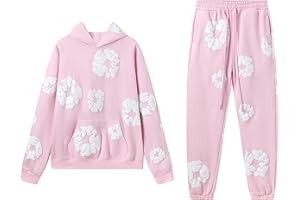 GENERISCH Chándal para niños, conjunto holgado de flores, traje deportivo de manga larga con estampado de flores, traje de ocio, ropa deportiva, sudadera con capucha y pantalones de chándal unisex para niños y