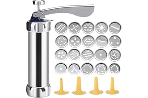 SIMUER Extrusión Tubo de Acero Inoxidable DIY 20 Accesorios y 4 Accesorios de Pulverización Prensa de Galletas para Hornear Prensa de Galletas de Mantequilla Pulverizador de Pastelería