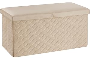 Baroni Home Cassapanca Pieghevole, Contenitore Portaoggetti, Pouf Poggiapiedi Velluto Beige 76x38x38 cm