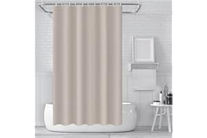 RONGZUBAT Shower Curtain Mould Proof 180x180cm,ECO Shower Curtain Solid Beige PEVA Waterproof Heavy Duty Bathroom Curtains with 3 Magnets,12 Plastic Hooks Quick-Drying Washable Bath Home Decor