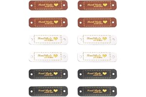 Borsgye 60PCS PU Leather Tags Handmade Embossed Tag Faux Leather Sew on Labels Embellishment Crochet Knitting Labels DIY Jeans Bags Shoes Hat Apparel Accessories - 5x1.5cm - Gold Heart