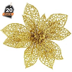 Kompanion Set de 20 Estrellas Doradas – Adorno de Decorado para Árbol de Navidad - Accesorio de Decoración Navideña – Ornamento para Temporada Festiva – Flor de Pascua en Forma de Estrella de Oro