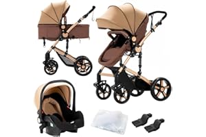 DZIRANAM Passeggino 3 in 1,passeggino reversibile,telaio triangolare e doppia sospensione a molla,chiusura con un clic per neonati e bambini piccoli(cachi)