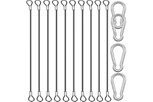 CKANDAY 10 Stück 40cm Edelstahl Kabelbinder mit 4 Federkarabiner, Stahldrahtseil mit Schnallen, Vinylbeschichtung, kurze Befestigungsketten, Schwarz