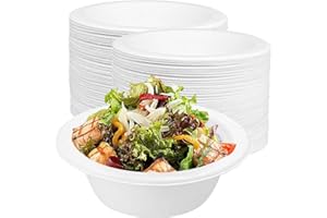 Puedno 100 Stück Ökologische Einwegsuppenschale, 350ml Einweggeschirr aus Zuckerrohr, Pappschalen Einweg Suppenschalen, Bio Suppenschüssel Kompostierbares für Picknick BBQ, Weiß