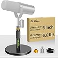 AA AUDIO ACCESSORY Pied de micro court réglable de 12,7 cm, capacité de charge de 3 kg, table de bureau entièrement en métal pour Shure SM7B SM7dB MV7+ MV7X MV6, Fifine Yeti Rode PodMic MAONO