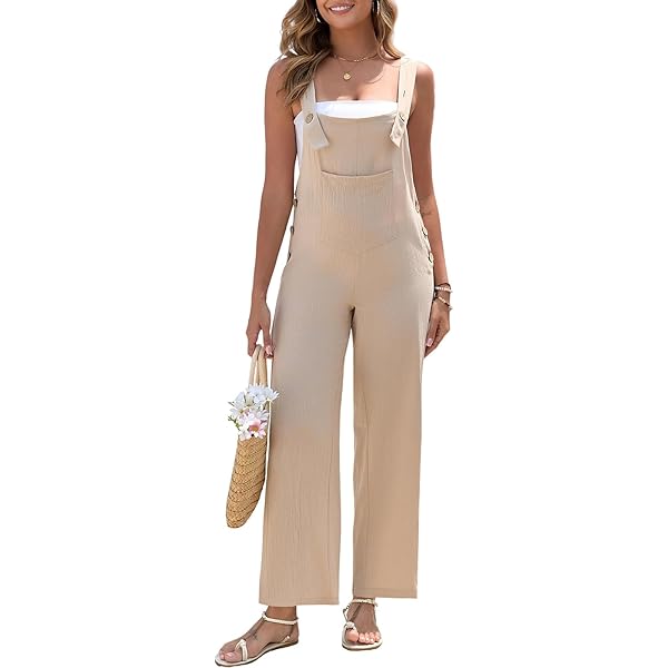 Vevesmundo Tuinbroek voor dames, katoen, linnen, losse baggy casual jumpsuits met zakken, EU 34, 36, 38, 40, 42, 44, 46, 48, 50, Groen, 4XL
