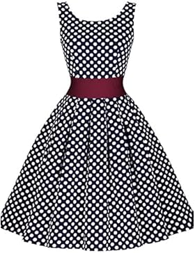 Miusol Damen Sommerkleid Elegant Rundhals Trägerkleid 1950er Retro Polka Dots Cocktailkleid Faltenrock Kleid Blau...