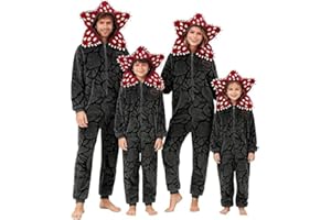 GENERISCH Unisex 3D Demogorgon Onesie Kostüm Weihnachts Pyjama Familie Set Winter Pajamas Flauschig Kuschelanzug Weihnachten Schlafanzug Thermo Fleece Einteiler für Erwachsene