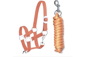 JA Horse Set di cavezza con moschettone regolabile, cavezza cavallo, cavallo in legno (moschettone arancione, shetty)