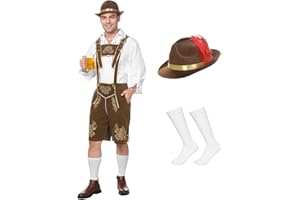 Joyesplay Lederhosen Oktoberfest Outfit Men,Bavarian Costume Men 4 Pcs,Embroidered German Oktoberfest Outfit for Halloween Fancy Dress