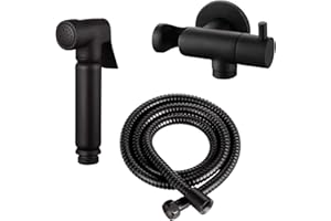 WUNDERBAD Kit Douchette WC/Bidet Design Noir Mat – Ensemble Complet en Laiton Massif avec Robinet d’Arrêt Intégré, Support Mural et Flexible 120 cm – Uniquement pour Eau Froide