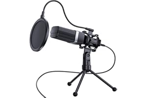 SOOMFON Microfono USB PC, Microfono Cardioide Condensatore con Treppiede, Microfono Pop, Supporto Antiurto, Compatibile con Windows, MAC, per Registrazione, Podcasting, Streaming, Karaoke, Gaming