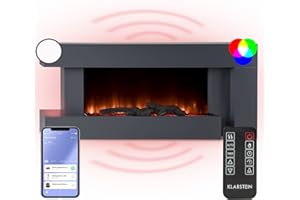 Klarstein Chimenea Electrica, Llama LED con una Potencia de 2000W y Mando a Distancia, Temporizador y Control Automático de Temperatura, Chimenea Interior Casa con Ventilador, Estufas Interior