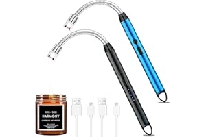 NCKIHRKK 2 Encendedor Cocina Arco Electrico con Indicador de Batería, Mechero USB Recargable, Resistente al Viento, Cuello Flexible Extendido, para Velas,Barbacoa