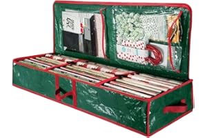SNAKELL Christmas Wrapping Paper Storage Bag Durable Tear Proof Wrapping Paper Storage Box Fits 24 Rolls Gift Wrap Organiser for Christmas Decorations Bows, Tags & Ribbons