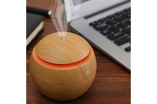 Desidiya Round Magic Wooden Cool Mist Diffuser, Essential Oil Diffuser with LED Night Light for Car, Office, Home, Bedroom, One Click Aroma Therapy Humidifier for Plant and Baby Nursery - Light Brown