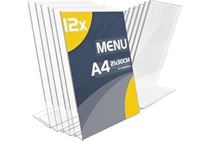TAPKUA ​Tischaufsteller A4, 12er Pack Transparenter Acryl Schilderhalter L-Form Aufsteller für Büro, Restaurant, Geschäft, Hotel, Theke (12 Stück - A4)