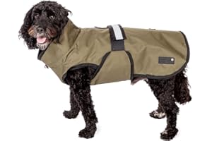 Danish Design 3-in-1 Dog Coat Olive, 41cm (16in) - All Weather, Waterpoof, Fleece-Lined, Reflective Raincoat for Dogs