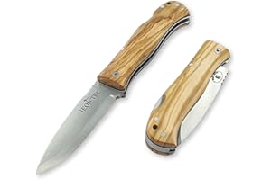 JEO-TEC Nº16 Navaja de Bolsillo para Bushcraft Supervivencia Acampada Caza Pesca Actividades al Aire Libre, Acero Inoxidable Sandvik 14C28N Scandi, Cuchillo Plegable Hecho a Mano en España