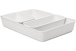 Tatay Set de 4 Organizadores de cajones, 1ud Slim + 1ud A6 + 1ud A5 + 1ud A4, Baobab, de Polipropileno, Libre de BPA, Color Blanco