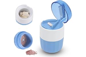 SUNNIFLY Trita Pastiglie Medicine 3 in 1, Tritapastiglie con spazzola, Taglia Pillole e Porta Pillole, Facile da Trasportare, Tagliare e Conservare Medicine (Blu)