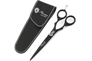 Sharpy Professional 6.0'' Stainless Steel Hairdressing Scissors - Black, Salon Shears with Adjustable Screw & Removable Finger Rest