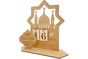 MOSKADO Ramadan Countdown Wooden Calendar Ornament, Eid Mubarak DIY Ramadan Advent Calendar, 30 Days Wooden Ramadan Calendar, Muslim Ramadan Party Home Decoration, Ramadan Gift for Kids Friends (Style F)