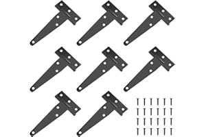 MOONSING Charnières en T, 8Pcs Noires Triangulaire Charnières de Porte de Grange en Robustes Métallique Fer avec 48 Vis, pour Portes Extérieurs, Fenêtres, Abris de Jardin(4 pouces)