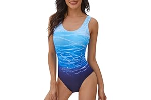 heekpek Femme Maillot de Bain 1 Pièce Chic Imprimé Coloré Monokini Vintage Taille Haut Push Up Sexy Maillot Bain 1 Piece Grande Taille