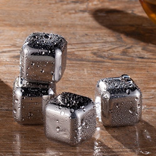 SeeWonder Whisky Steine Ice Cubes Set | 8 Wiederverwendbare Edelstahl Eiswürfel | 8er Set Whiskey Rocks Stones - 3