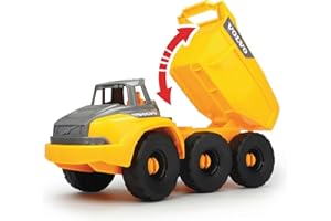 Dickie Toys Volvo Baustellen Spielset, Set mit Volvo Baufahrzeuge, Kipplaster, Bagger, Schaufel/Rechen mit Sieb, Helm, Baustelle, Sandkasten, Baufahrzeuge, Bagger, Muldenkipper, 26 cm, ab 3 Jahren