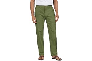 YAOHUOLE Mens Cotton Linen Trousers Casual Elastic Waist Pants Loose Fit Solid Color with Belt Buckle and Placket