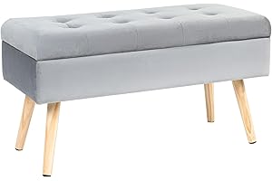 Hawthyhome Panca con vano portaoggetti 80 × 35 × 43 cm, con rivestimento in velluto, gambe in legno, per corridoio, soggiorno, camera da letto, grigio