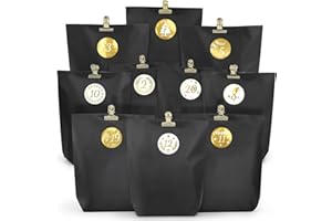 Adventskalender zum Befüllen Schwarz Gold - HAUSPROFI 24 DIY Papiertüten mit 24 exklusiven Design-Stickern & edlen Metall-Clips - Weihnachtskalender zum Selber Basteln