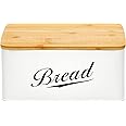 MahMir Modern Metal Bread Box with Bamboo Cutting Board Lid - Bread Storage Container for Kitchen Counter - Vintage Kitchen Decor Organizer - Elegant Bread Organizer - Large Bread Tin