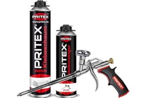 PRITEX - WDVS Klebeschaum Set 1 x 750 ml inkl. Schaumpistole und Reiniger zum Isolieren, Fixieren & Befestigen – Dämmstoffkleber mit sehr guter Haftung
